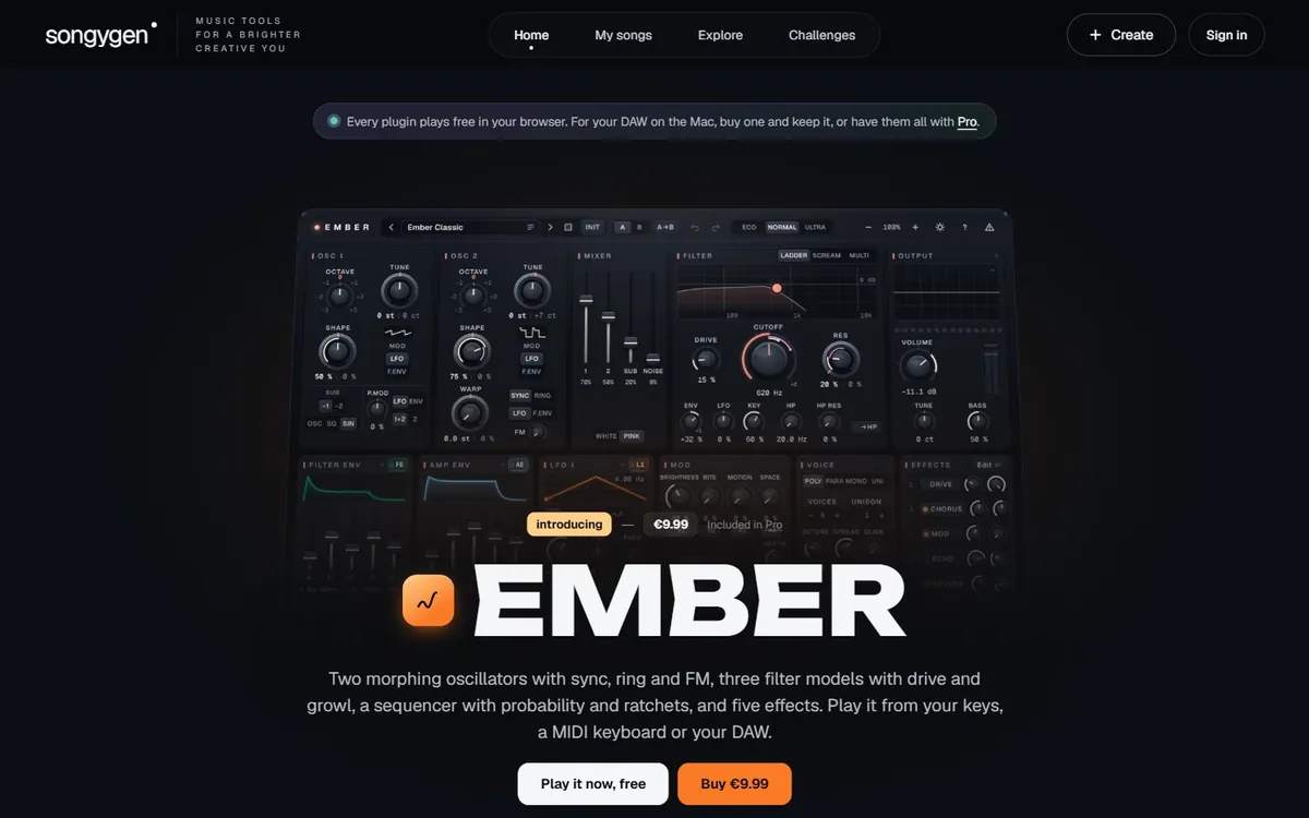 The SongyGen homepage introducing the Facet drum plugin, with its four-band interface.